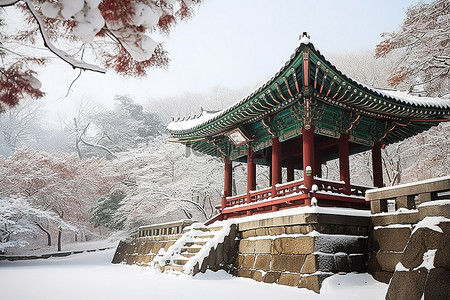膳食宝塔背景图片_韩国的阴山宝塔和积雪