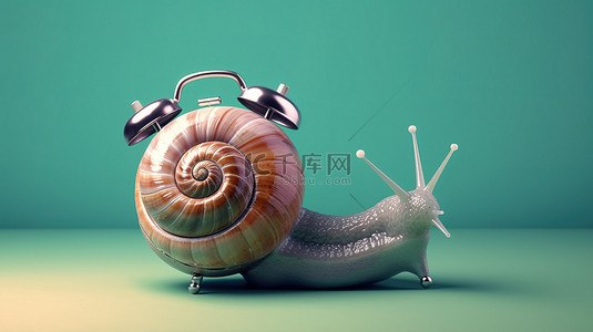 蜗牛的背景背景图片_闹钟旁边一只行动迟缓的蜗牛，有空间容纳 3D 渲染的文本