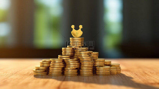 皇冠奖杯背景图片_最终的皇冠通过储蓄和增长投资实现财富与黄金第一硬币堆