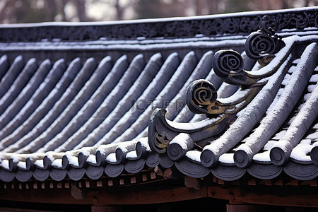 冬天的韩国寺庙屋顶