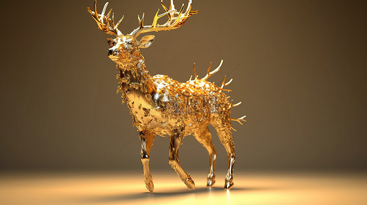 鹿的背景图片_雄伟的金鹿的 3d 渲染