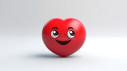 可爱的 3D 红心表情符号与卡哇伊面部表情