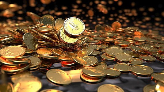 围绕美元的混乱 硬币四处乱撞的 3D 渲染图