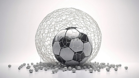 足球场足球场背景图片_在一个足球击中球门的运动 3d 渲染中