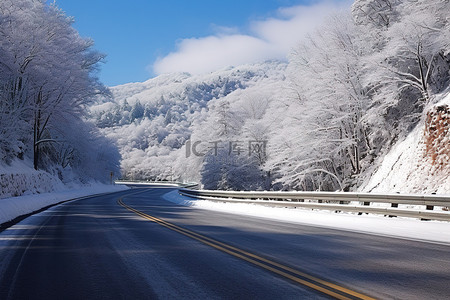 显示了一条有雪的冬季道路