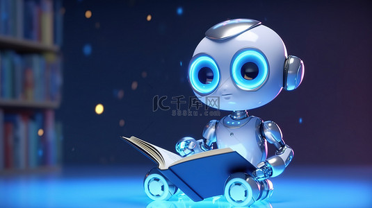 可爱的机器人背景图片_可爱的人工智能机器人学习与机器学习概念中的 3D 渲染