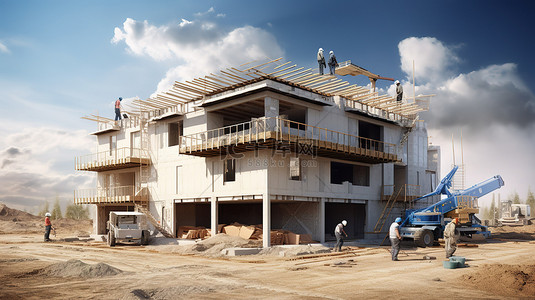 项目建设背景图片_建筑商从头开始建造 3D 房屋