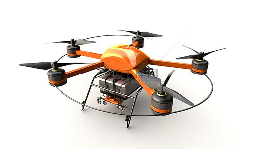 直升机背景图片_白色背景送货无人机的 3D 渲染插图