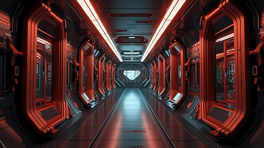 3d 未来派太空飞船走廊
