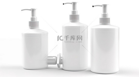 白色乳液背景图片_带有白色分配器泵的透明塑料瓶，以 3D 呈现并隔离在白色背景中