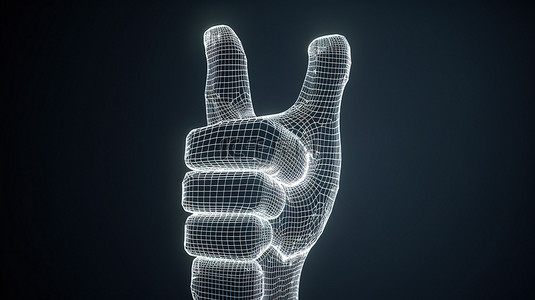社交媒体概念 3D 渲染的手竖起大拇指，喜欢填满屏幕
