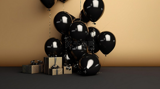 节日盛宴黑色星期五处理节日气球圣诞欢呼和新年促销 3d 渲染