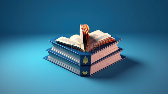蓝色背景与 3D 书籍和下载栏描绘教育概念