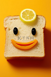 水果笑脸背景图片_黄色三明治，上面有一张幸福的脸和笑脸