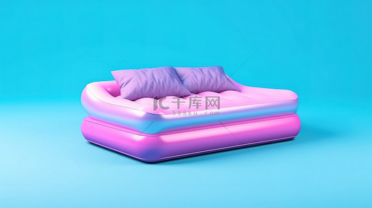 漂浮北京南背景图片_粉红色背景的双色调风格 3D 渲染，配有蓝色空气泳池床垫水沙发床