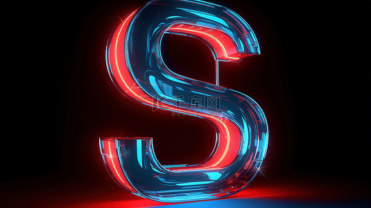 3d 渲染中被蓝色字母包围的霓虹灯红色“s”