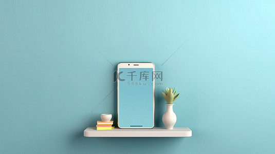 背景科技蓝背景图片_蓝色墙架与手机的 3d 插图