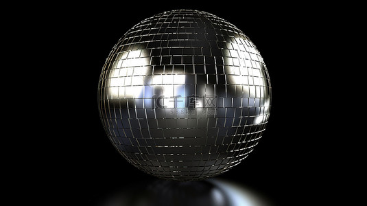 3D 渲染中黑色背景俱乐部装饰上闪闪发光的镜子迪斯科球