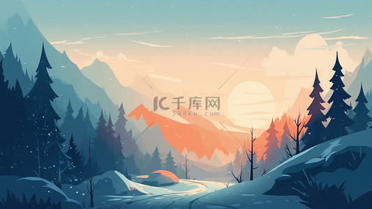 寒冬背景图片_冬季户外雪景插画背景