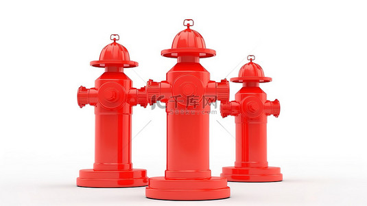 孤立的白色背景 3d 红色消防栓和交通锥渲染