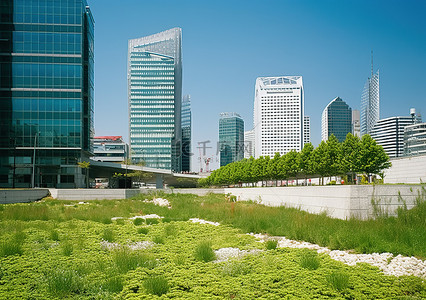 绿地中心背景图片_首尔商业和办公楼附近的绿地