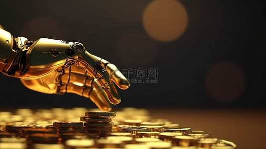 拿着金币的手背景图片_3D 渲染的机器人手拿着金币是金融技术的视觉表示