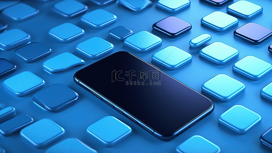 手机聊天背景图片_蓝色 3D 可视化背景下的当代蜂窝设备设计