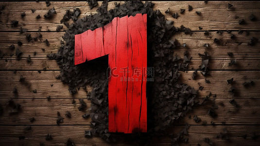 爆炸性红色 3d 中的第一名显示开裂的泥土和破损的木墙