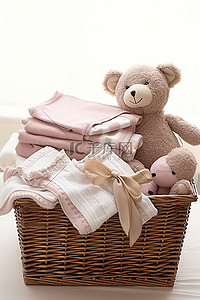 手工刺绣免费刺绣海报背景图片_一个装有泰迪熊的婴儿篮