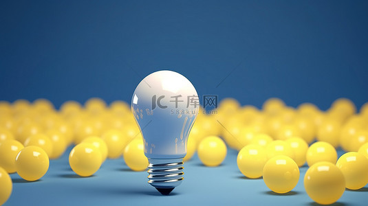黄色商业领导概念白灯泡在 3d 蓝色背景上闪耀