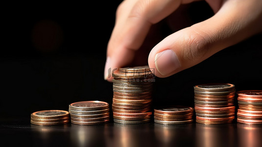 刷脸付款背景图片_数字货币管理插图：一只手拿着一堆硬币，在线省钱并付款