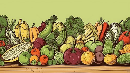 卡通水果沙拉背景图片_食物蔬菜植物果实蔬菜堆玉米背景