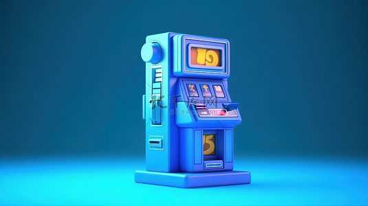 取款机卡通背景图片_卡通风格 3D 渲染蓝色 atm 存款机的商业技术概念