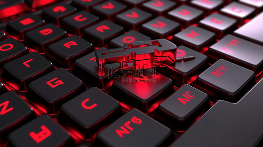 商业红背景图片_电脑键盘上商业财务概念红键的 3D 渲染