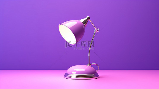 紫色背景下的复古台灯 3D 渲染插图
