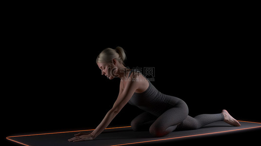 户外锻炼背景图片_黑色背景瑜伽年轻女士在 3d 中完善 bhujangasana
