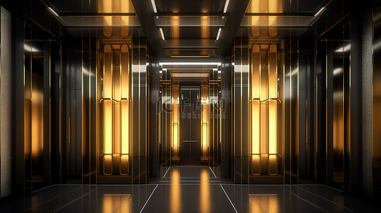 具有时尚设计的金属电梯的现代 3D 渲染