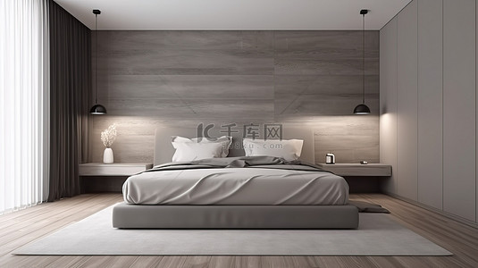 卧室床头灯背景图片_带双床头灯的简约卧室设计 3d 渲染