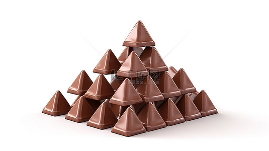 白色背景上孤立的金字塔形巧克力糖的 3d 插图