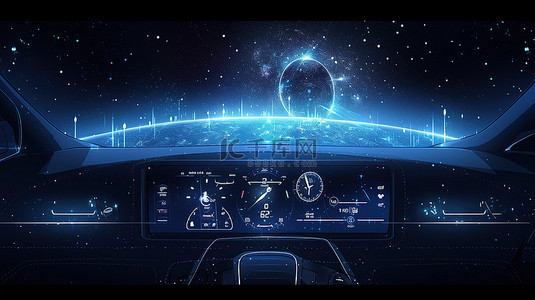 令人惊叹的 3D 插图中发光的汽车仪表板