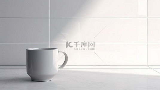 白墙 3D 渲染上的空白饮料杯，适合您的创意设计