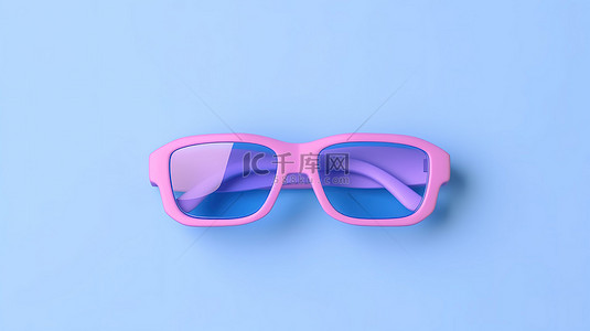 眼睛颜色背景图片_带有蓝色 3D 眼镜的粉红色背景的顶视图