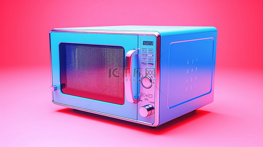 双音蓝色现代微波炉在充满活力的粉红色背景 3D 渲染