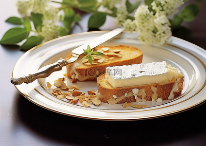 甜点背景图片_山羊奶酪和杏仁三明治