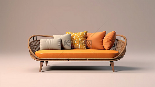棕色沙发床的正面 3D 渲染是一件时尚的家具