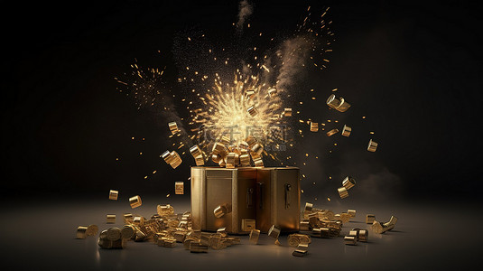 卡通雨背景图片_象征着赌场繁荣和获胜的钱币和礼品盒的头奖爆炸 3D 渲染
