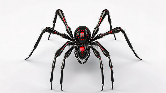 具有红色皮肤口音的险恶黑蜘蛛完美适合幽灵万圣节和蜘蛛主题设计 3D 渲染前视图