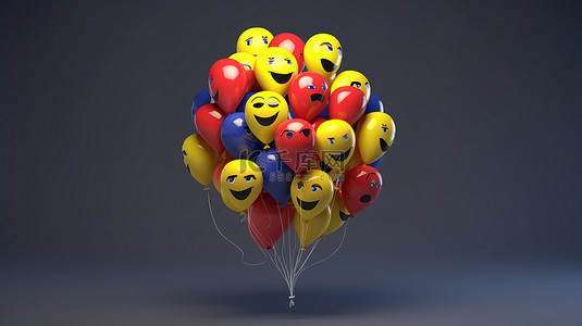 3D 渲染的 facebook 反应气球符号在灰色社交媒体表情符号中