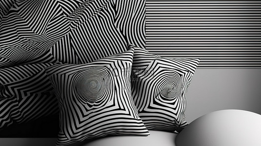 3D 插图中的黑白抽象几何背景现代扭曲