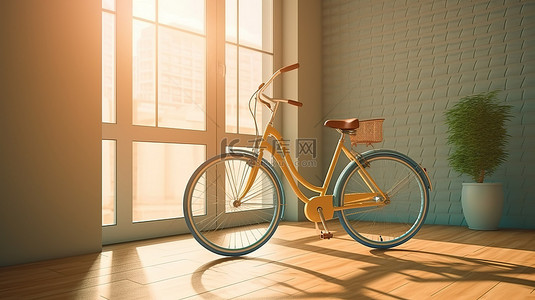 3d 渲染的自行车坐落在房间里